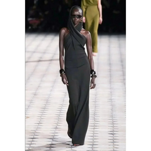 SAINT LAURENT Hooded Crepe Dress in Noir 36 New Womens Long Maxi Gown - Picture 11 of 17